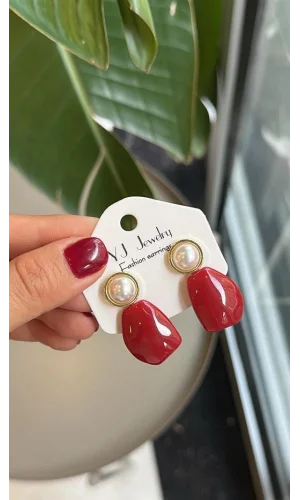 Taşlı Küpe - Kırmızı