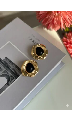 Taşlı Küpe - Siyah