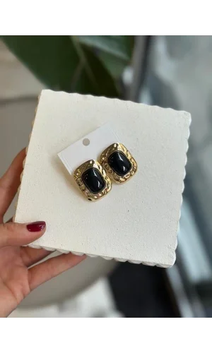 Taşlı Küpe - Siyah