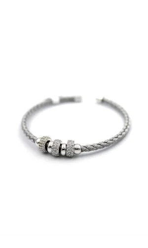 Taşlı Örgü Bilezik - Gümüş