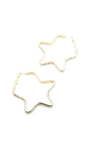 Taşlı Yıldız Halka Küpe - Altın