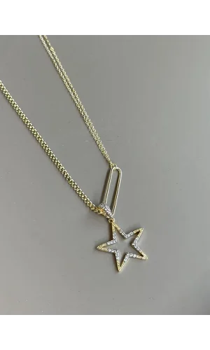 Taşlı Yıldız Kolye - Altın
