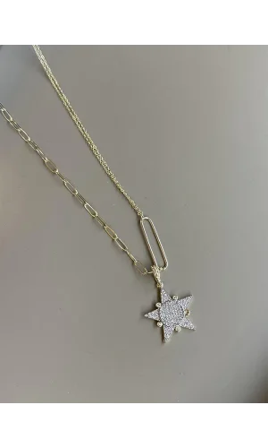 Taşlı Yıldız Kolye - Altın