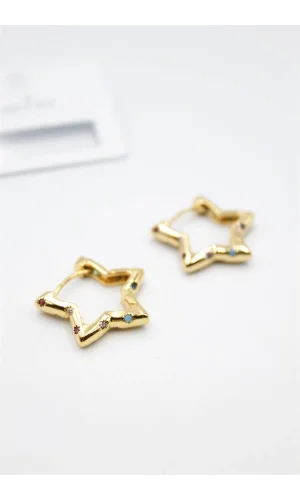 Taşlı Yıldız Küpe - Altın