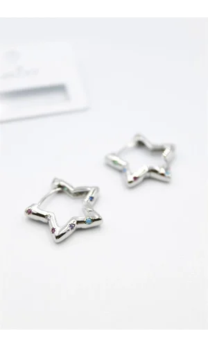 Taşlı Yıldız Küpe - Gümüş