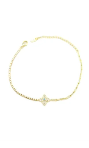Taşlı Yonca Bileklik - Altın