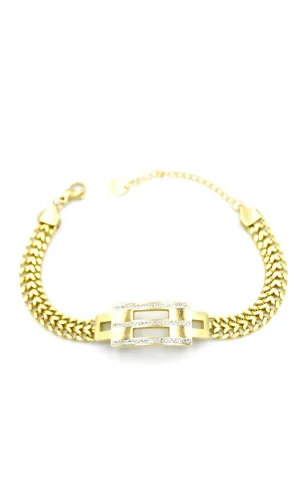 Taşlı Zincir Bileklik - Altın