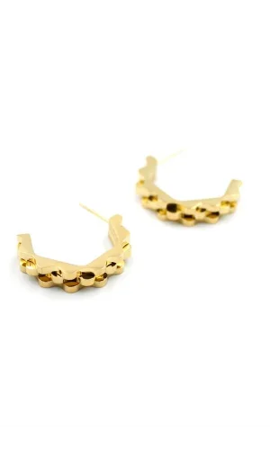 Tırtıklı Beşgen Çelik Küpe - Altın