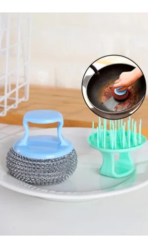 Tutacaklı Paslanmaz Çelik Top Bulaşık Ovma Teli Bulaşık Temizleme Fırçası Yıkama Süngeri