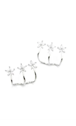 Üçlü Çiçek Küpe - Gümüş