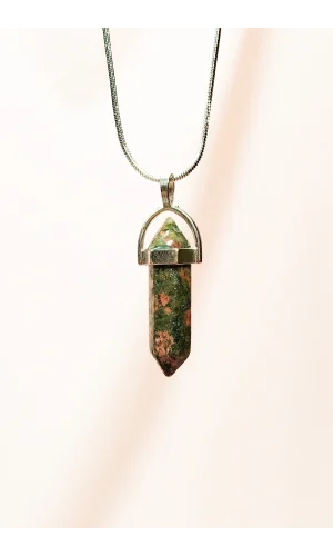 Unakit Doğal Taşı Zincirli El Yapımı Tasarımlı Kolye Uç: 3,5 cm Zincir: 20 cm Kutulu