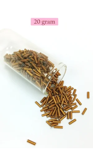 Uzun Boru Kesme Boncuk Çap 2mm Uzunluk 10 mm - 20 Gram - Gold - BNC248