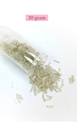 Uzun Boru Kesme Boncuk Çap 2mm Uzunluk 10 mm - 20 Gram - Gümüş - BNC232