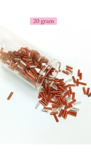 Uzun Boru Kesme Boncuk Çap 2mm Uzunluk 10 mm - 20 Gram - Kahverengi Gümüş - BNC262