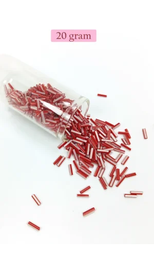 Uzun Boru Kesme Boncuk Çap 2mm Uzunluk 10 mm - 20 Gram - Kırmızı Beyaz - BNC239