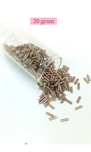 Uzun Boru Kesme Boncuk Çap 2mm Uzunluk 10 mm - 20 Gram - Koyu Bej - BNC225