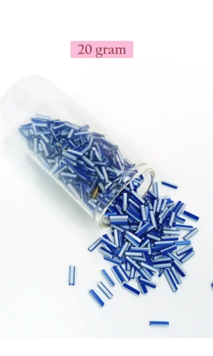 Uzun Boru Kesme Boncuk Çap 2mm Uzunluk 10 mm - 20 Gram - Mavi Beyaz - BNC236