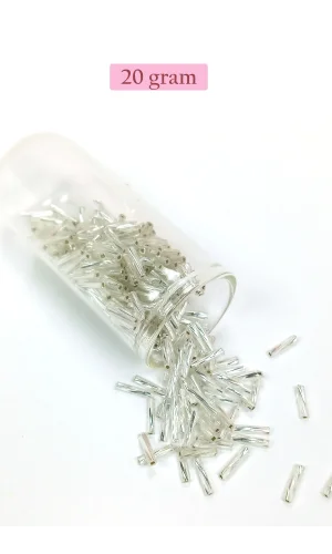 Uzun Boru Kesme Boncuk Çap 2mm Uzunluk 10 mm - 20 Gram - Parlak Gümüş - BNC257