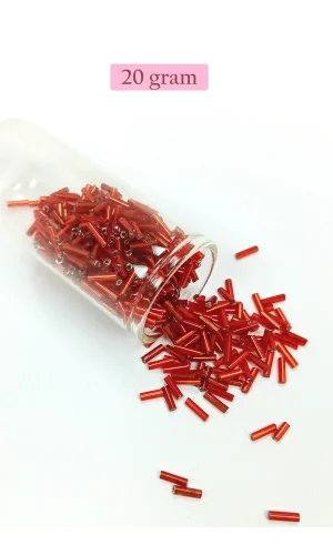 Uzun Boru Kesme Boncuk Çap 2mm Uzunluk 10 mm - 20 Gram - Şeffaf Kırmızı - BNC260