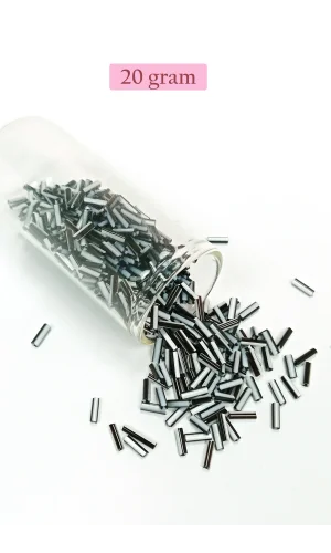 Uzun Boru Kesme Boncuk Çap 2mm Uzunluk 10 mm - 20 Gram - Siyah Beyaz - BNC251