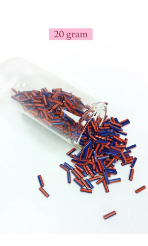 Uzun Boru Kesme Boncuk Çap 2mm Uzunluk 10 mm - 20 Gram - Turuncu Mavi - BNC238