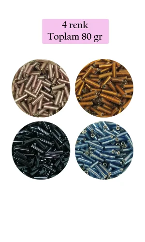 Uzun Boru Kesme Boncuk Çap 2mm Uzunluk 10 mm - 4 Renk - Toplam 80 Gram - BNC426