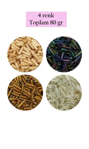 Uzun Boru Kesme Boncuk Çap 2mm Uzunluk 10 mm - 4 Renk - Toplam 80 Gram - BNC427