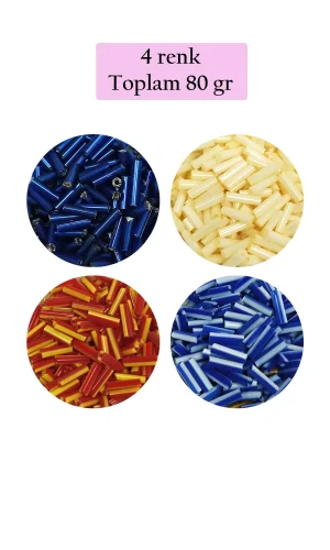 Uzun Boru Kesme Boncuk Çap 2mm Uzunluk 10 mm - 4 Renk - Toplam 80 Gram - BNC428