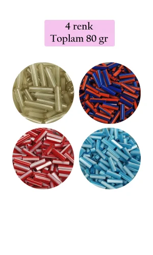 Uzun Boru Kesme Boncuk Çap 2mm Uzunluk 10 mm - 4 Renk - Toplam 80 Gram - BNC429