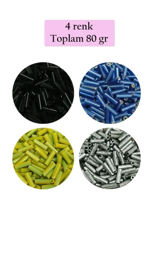 Uzun Boru Kesme Boncuk Çap 2mm Uzunluk 10 mm - 4 Renk - Toplam 80 Gram - BNC430