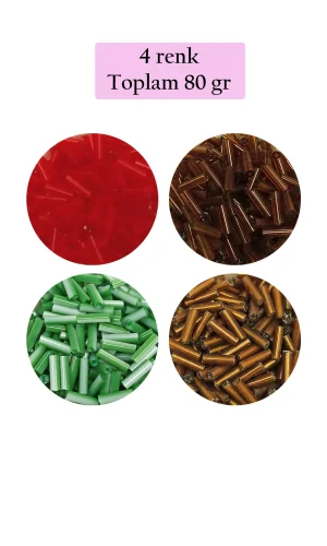 Uzun Boru Kesme Boncuk Çap 2mm Uzunluk 10 mm - 4 Renk - Toplam 80 Gram - BNC431