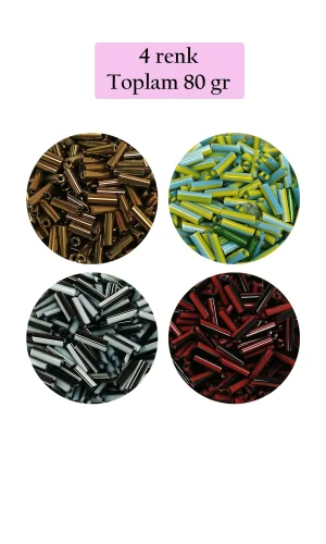 Uzun Boru Kesme Boncuk Çap 2mm Uzunluk 10 mm - 4 Renk - Toplam 80 Gram - BNC432