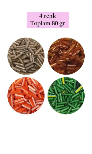 Uzun Boru Kesme Boncuk Çap 2mm Uzunluk 10 mm - 4 Renk - Toplam 80 Gram - BNC433