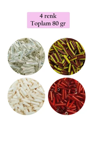 Uzun Boru Kesme Boncuk Çap 2mm Uzunluk 10 mm - 4 Renk - Toplam 80 Gram - BNC434