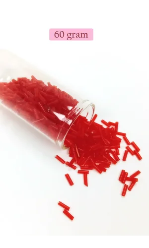 Uzun Boru Kesme Boncuk Çap 2mm Uzunluk 10 mm - 60 Gram - Kırmızı - BNC284