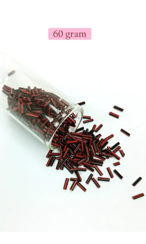 Uzun Boru Kesme Boncuk Çap 2mm Uzunluk 10 mm - 60 Gram - Kırmızı Siyah - BNC291