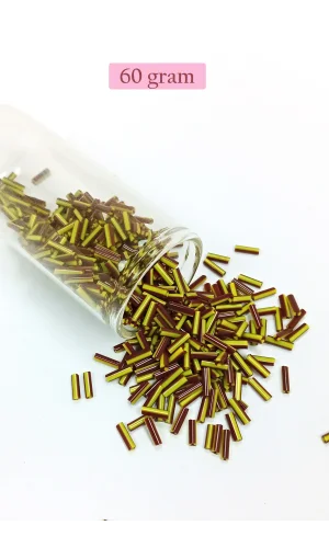 Uzun Boru Kesme Boncuk Çap 2mm Uzunluk 10 mm - 60 Gram - Koyu Kırmızı Sarı - BNC297