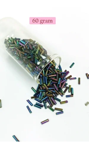 Uzun Boru Kesme Boncuk Çap 2mm Uzunluk 10 mm - 60 Gram - Mavi Yeşil - BNC269