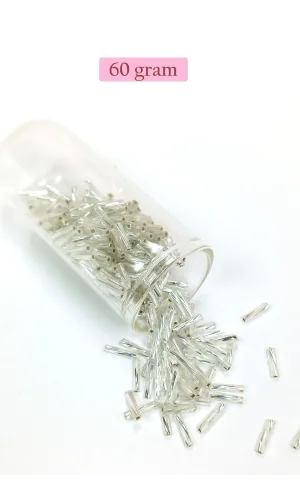 Uzun Boru Kesme Boncuk Çap 2mm Uzunluk 10 mm - 60 Gram - Parlak Gümüş - BNC296