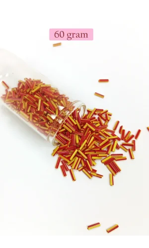Uzun Boru Kesme Boncuk Çap 2mm Uzunluk 10 mm - 60 Gram - Sarı Kırmızı - BNC274