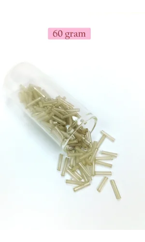 Uzun Boru Kesme Boncuk Çap 2mm Uzunluk 10 mm - 60 Gram - Şeffaf Bej - BNC276