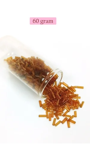 Uzun Boru Kesme Boncuk Çap 2mm Uzunluk 10 mm - 60 Gram - Şeffaf Gold - BNC293