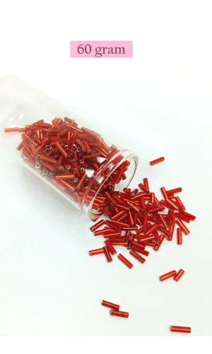 Uzun Boru Kesme Boncuk Çap 2mm Uzunluk 10 mm - 60 Gram - Şeffaf Kırmızı - BNC299