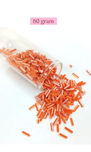 Uzun Boru Kesme Boncuk Çap 2mm Uzunluk 10 mm - 60 Gram - Turuncu Beyaz - BNC294