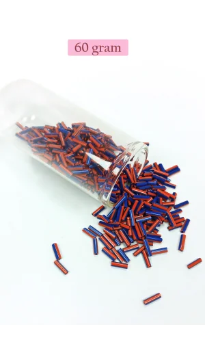 Uzun Boru Kesme Boncuk Çap 2mm Uzunluk 10 mm - 60 Gram - Turuncu Mavi - BNC277