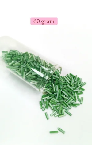 Uzun Boru Kesme Boncuk Çap 2mm Uzunluk 10 mm - 60 Gram - Yeşil Beyaz - BNC286
