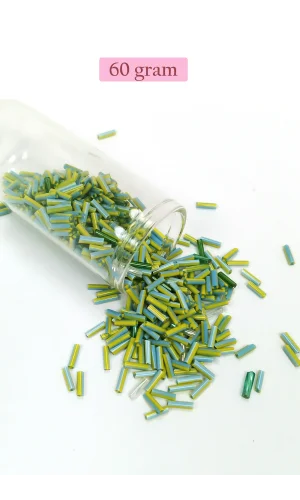 Uzun Boru Kesme Boncuk Çap 2mm Uzunluk 10 mm - 60 Gram - Yeşil Mavi - BNC289