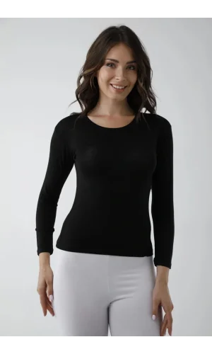 Vivaldi Kadın Siyah Uzun Kol Bisiklet Yaka Body Likralı 352