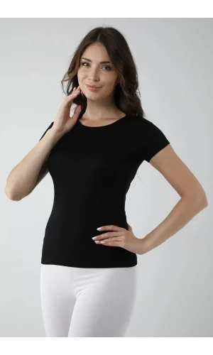 Vivaldi Kadın Siyah Yarım Kollu Açık Yaka Badi 351