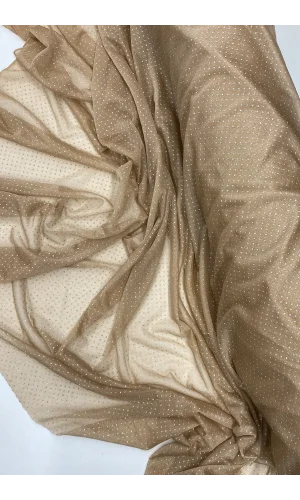 Yağmur Damlası Simli Abiye Elbise Şallık Tül Kumaş Açık Gold 28-A
